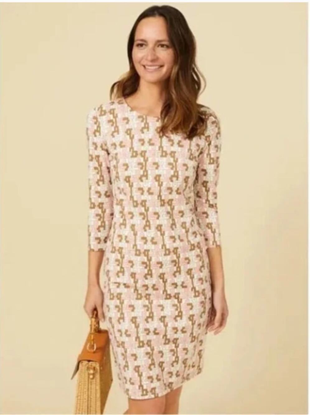 J. McLaughlin Sophia Catalina Printed Round Neck 3/4 Sleeve Sheath Dress S